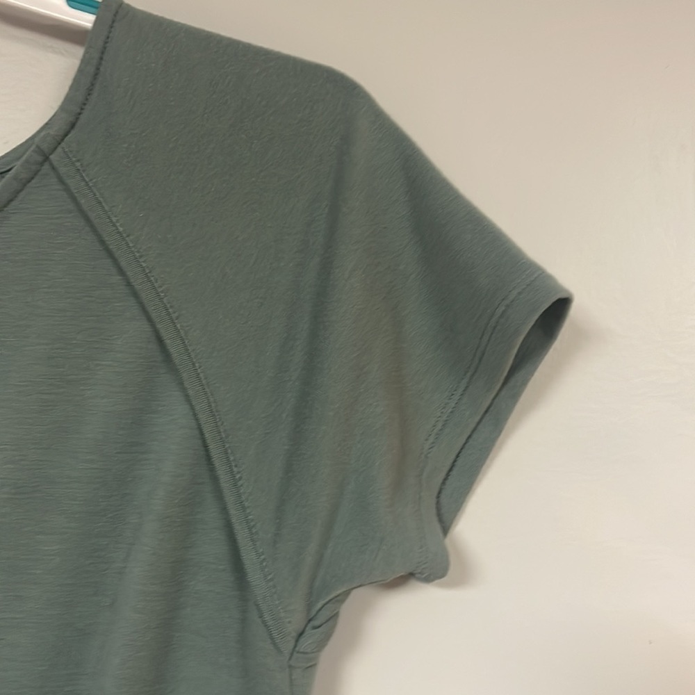 Cupio sage green  twist top S/P, v neck, tucked hemline short sleeve Tee - Picture 5 of 7